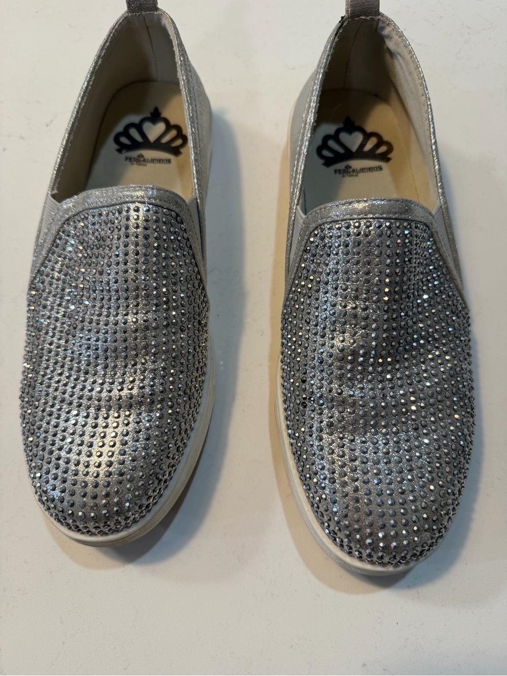 Fergalicious Silver Crystal Slip-On Sneakers